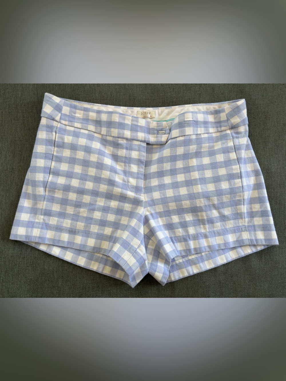 J. Crew Green Pencil Skirt with Light Blue/White Gingham Shorts - Picture 6 of 10